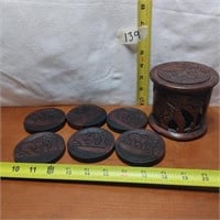 HAND CARVED WOODEN ELEPHANT COASTERS 6 TOTAL