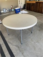 (2) Circular Folding Tables - One Hard Plastic