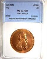 1809-1817 Medal NNC MS69 RD James Madison