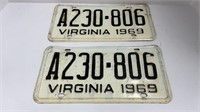Pair of Virginia 1969 license plates