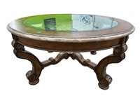 CHERRY PAINT DECORATED CARVED ROUND COCKTAIL TABLE