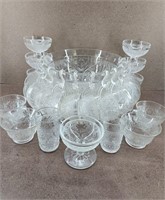 26pc. Clear Glass Floral Print Punch Bowl Set