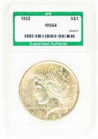 Coin 1922(P) Morgan Silver Dollar-ANI-MS64