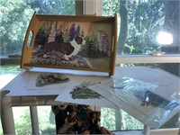 Corgi tray,Audubon bird print, & Marsh pics CUTE
