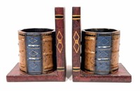 Bookends - pencil holders, faux leather, 4" x 10.5
