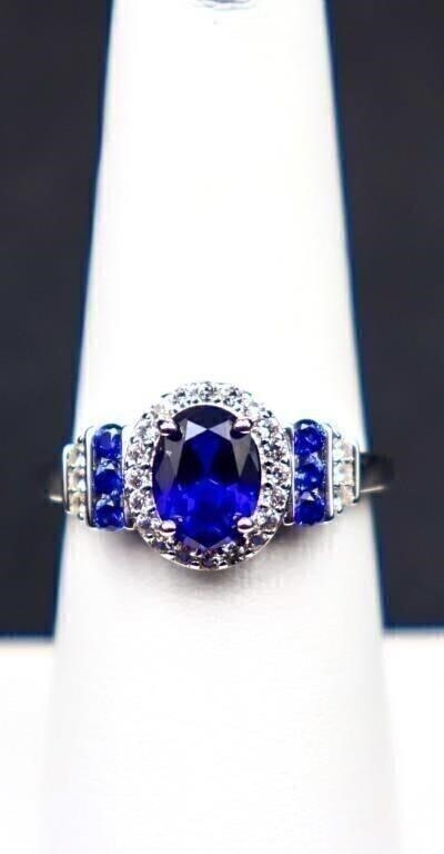 Sterling sapphire dinner ring, lab grown