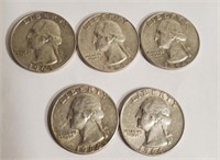 (5) Washington Quarters 3- D, 2- No Mint Mark