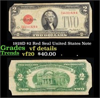 1928D $2 Red Seal United States Note Grades vf det