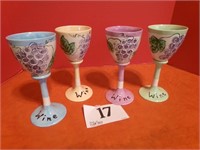 LOT OF 4 PAINTED WINE GLASSES