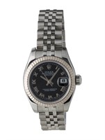 Rolex 18k Gold Lady Datejust Black Dial Watch 26mm