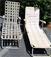 VINTAGE CHAISE LAWN CHAIRS FOLDING 1 WEB 1 FABRIC
