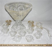 CRYSTAL PUNCH BOWL W/ 12 CUPS &