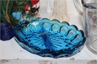 DIVIDED PRESSED GLASS COBALT BOWL