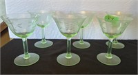 Six vintage green wine glasses
