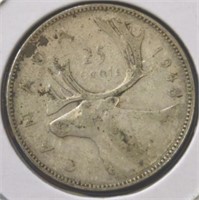 Silver 1948 Canadian quarter