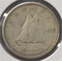 Silver 1956 Canadian dime