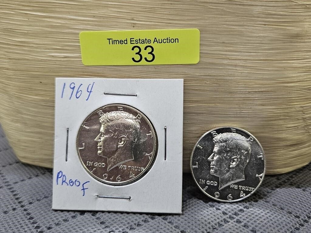 2- 1964 KENNEDY PROOF HALF DOLLARS