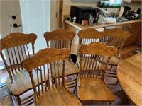 6 Oak Pressed Back Chairs