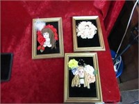 (3) Vintage Framed Victorian style doll heads.