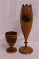 1860's Mauchlin Ware wood souvenir vase, 7" &