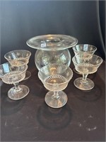 5 PATTERN GLASS SHERBETS AND CRYSTAL VASE