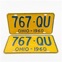 Matching Pair of 1960 Ohio Vehicle License Plates