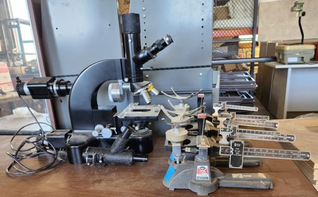 Leitz Ortholux Microscope, Ohaus Scale Corp 4 In