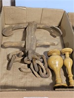 HAND CARVED WOOD ANCHOR & CHAIN, WOOD CANDLESTICK