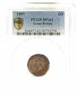 1897 G.BRITAIN VICTORIA 6D SILVER COIN PCGS MS62