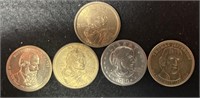 (5) SACAJEWA, SUSAN B, AND PRESIDENT $1 COINS