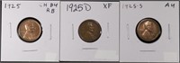 1925 CH BU RB, 1925-D XF, 1925-S AU LINCOLN CENTS