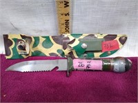 Large Bowie Style Knife Lot w/Cammo Case (AS-IS)