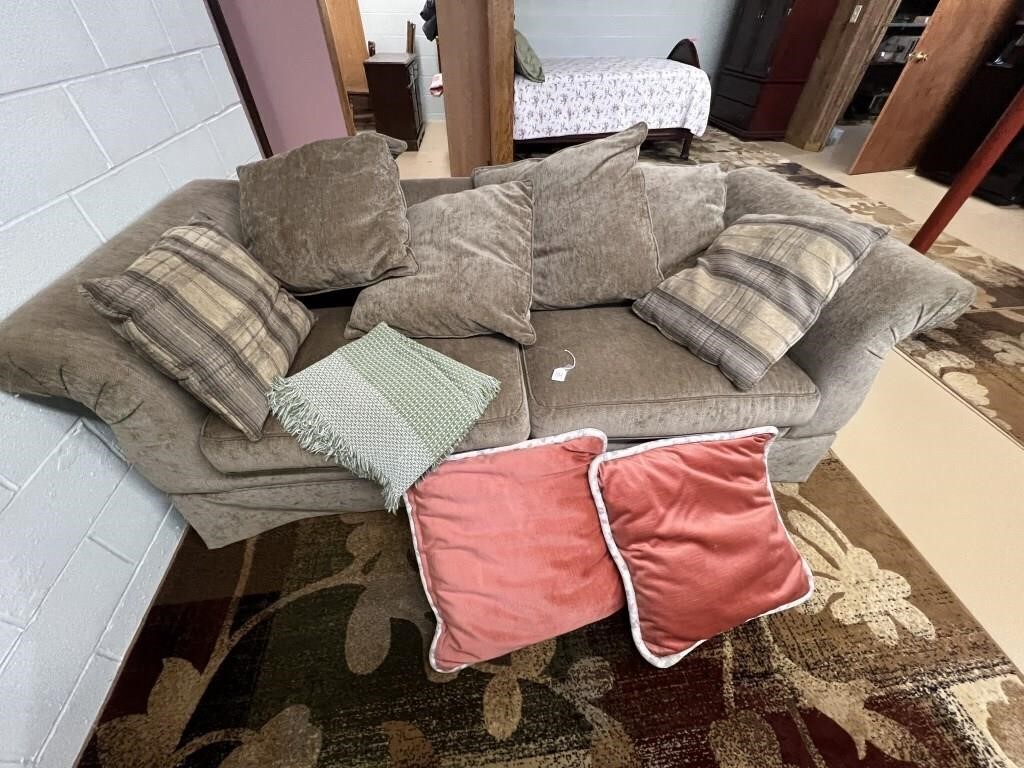 Loveseat, Pillows and Throw Blanket