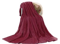 Sz L 50x60 in Wine Red Fleece Throw Blanket Lightw