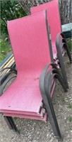 (6) Red Nylon Patio Chairs & (4) Plastic Tables