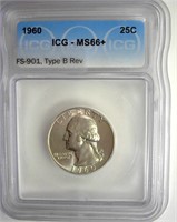 1960 Quarter ICG MS66+ Type B Rev LIST $450