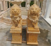 Pair of Marble Lions on Bases