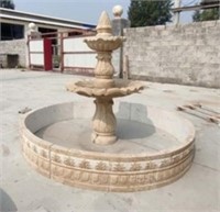 Marble Yellow Stone Ornate Floral Fountain