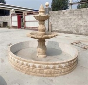 Marble Yellow Stone Ornate Floral Fountain