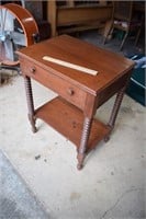 Brown End Table with Spindle Legs