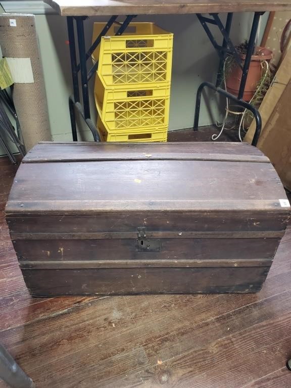 Antique Wooden Dome Top Trunk