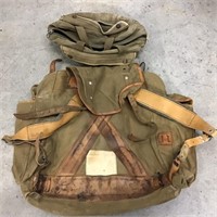 MILITARY BROWN CLOTH LEATHER BACKPACK