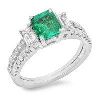 14K Gold 1.50ct Emerald & 1.10ct Diamond Ring