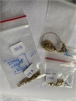 2Pc. 14k. Gold Delicate Chains/1 Gold Earring