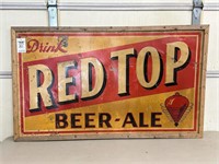 30. Red Top Beer-Ale Metal Sign Wood Frame