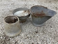 Galvanized Ash Bucket and misc