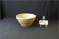 Yellow Ware Pottery Crock Bowl Dual Blue Band