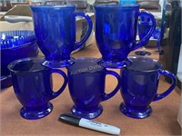 Large Blue Glass Coffee Mugs