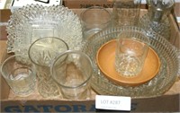 FLAT BOX OF MOSTLY CLEAR GLASSWARE