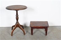 Vintage Wooden Side Table & Stool